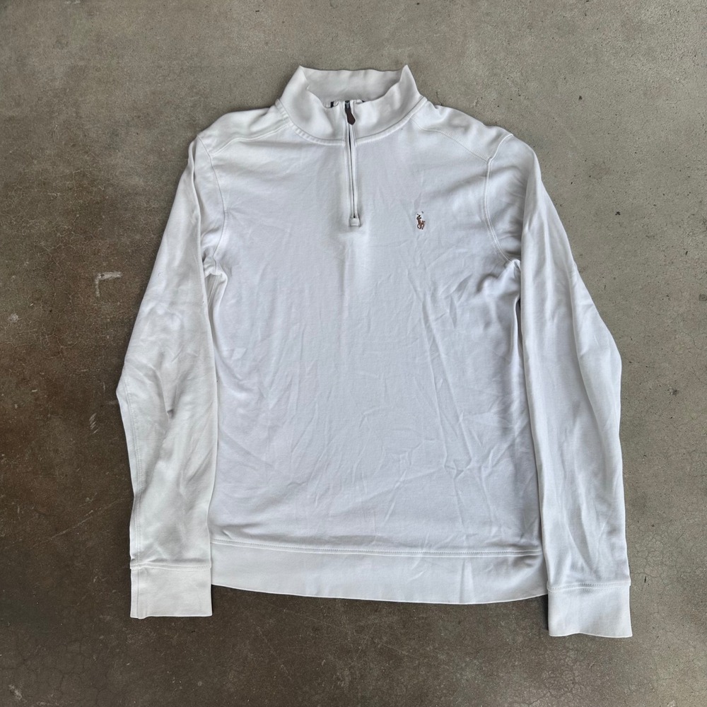 Polo Ralph Lauren Quarter Zip Pullover Boys XL White Excellent Long Sleeve Pony